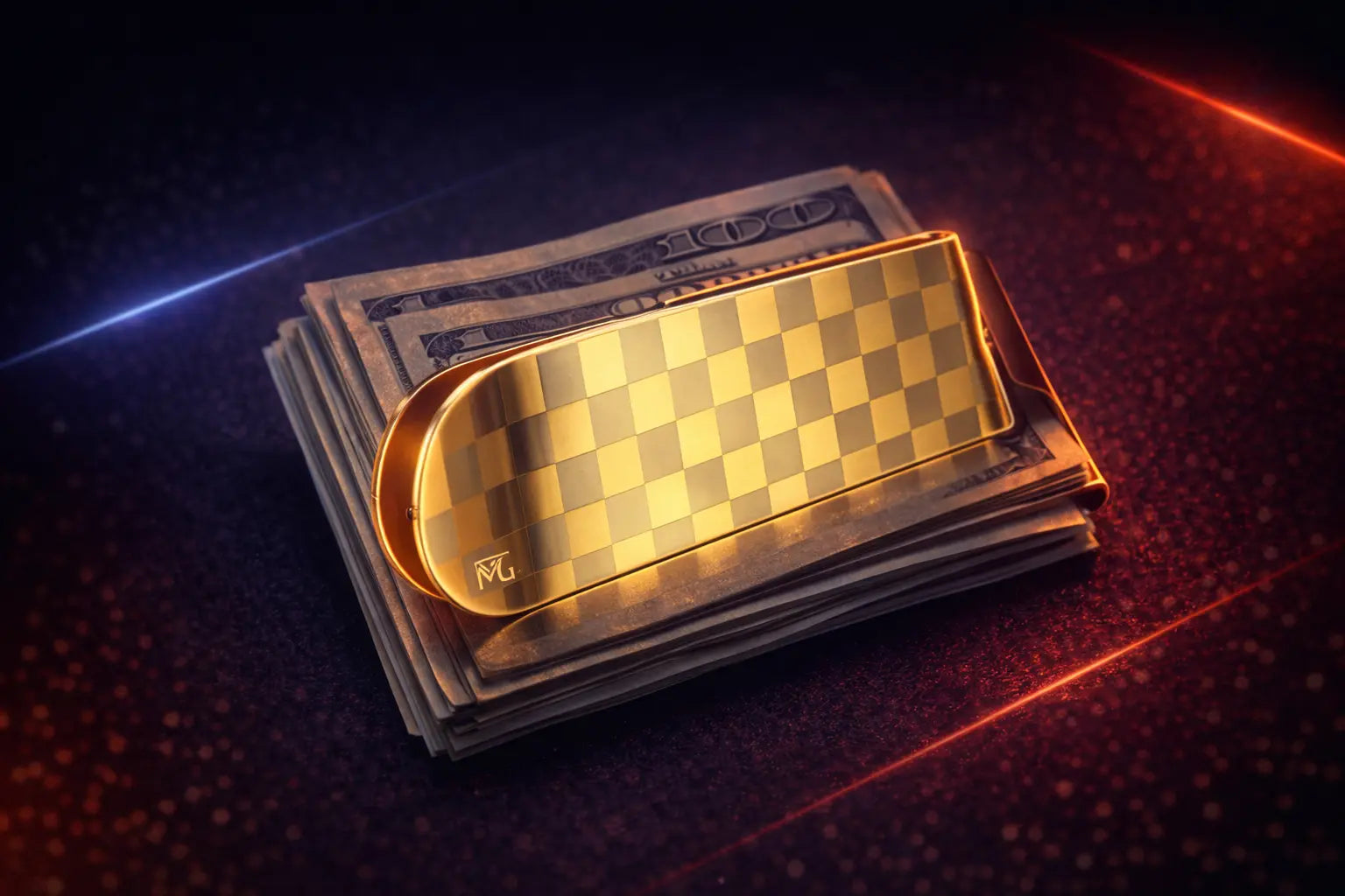 Gold Stainless Steel Money Clip – Luxury Slim Cash & Card Holder (Checkered Design) MoneyGrip