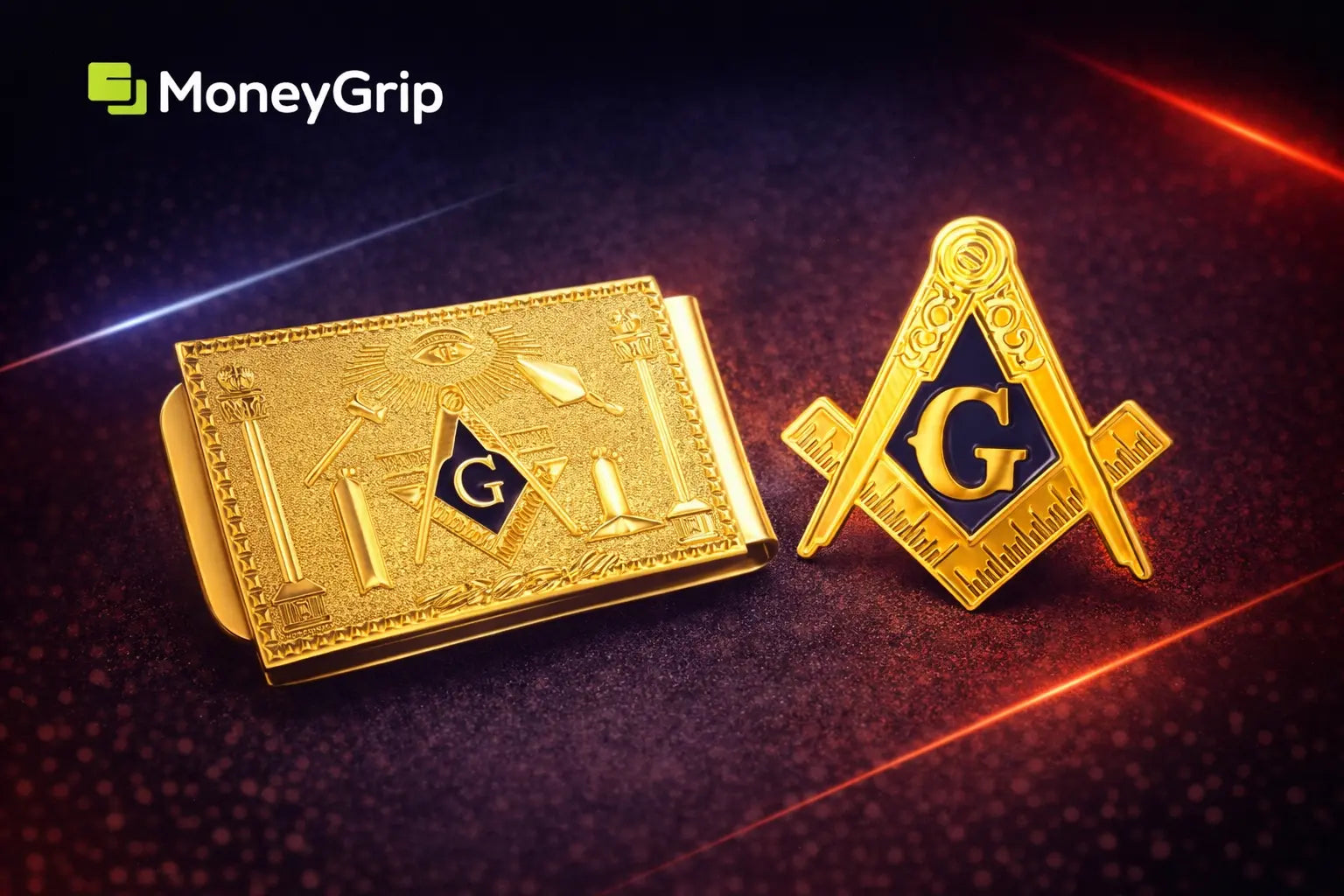 Masonic Money Clip & Lapel Pin Gift Set (Gold) – Freemason-Inspired Accessory Set MoneyGrip