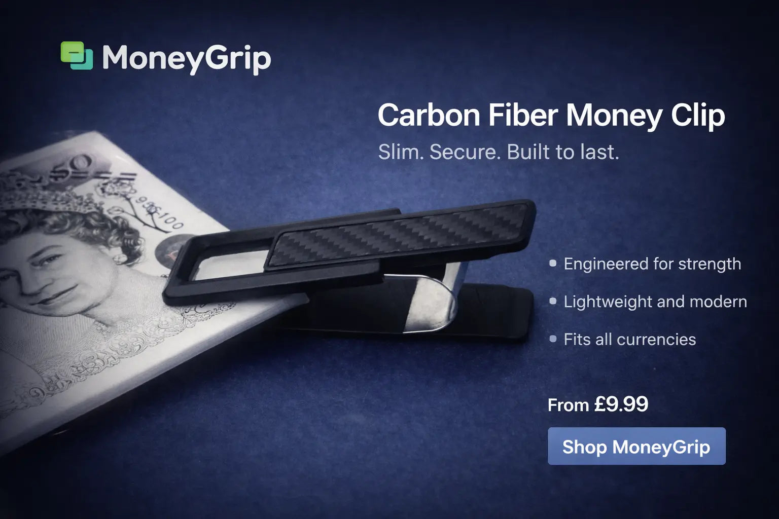 MoneyGrip Carbon Fiber Money Clip – Slim Minimalist Cash & Card Holder MoneyGrip