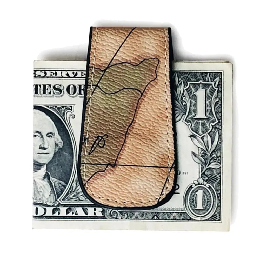 PU Leather Magnetic Money Clip Map Pattern Slim Cash Holder MoneyGrip