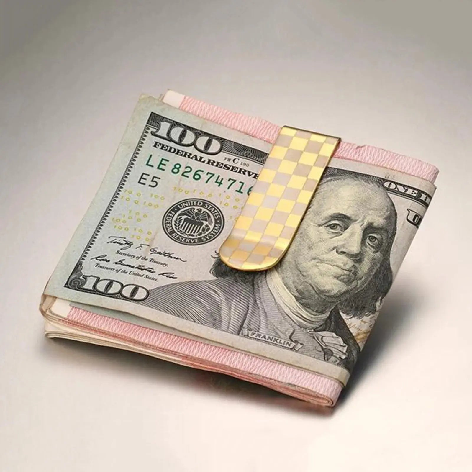 Gold Stainless Steel Money Clip – Luxury Slim Cash & Card Holder (Checkered Design) MoneyGrip