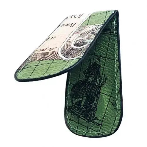 PU Leather Magnetic Money Clip Map Pattern Slim Cash Holder MoneyGrip