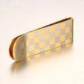 Gold Stainless Steel Money Clip – Luxury Slim Cash & Card Holder (Checkered Design) MoneyGrip