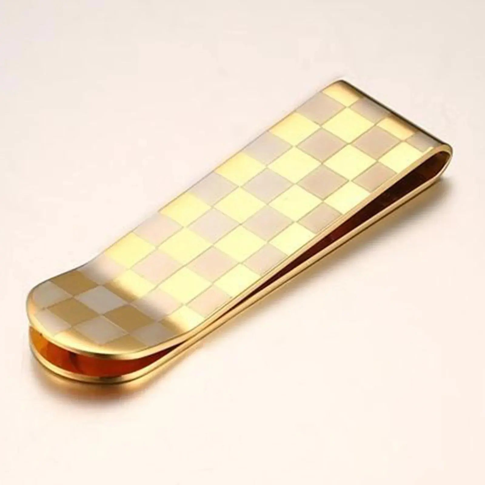 Gold Stainless Steel Money Clip – Luxury Slim Cash & Card Holder (Checkered Design) MoneyGrip
