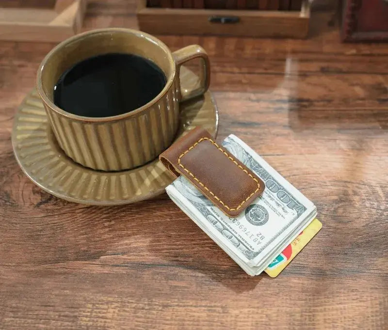 Genuine Leather Magnetic Money Clip Wallet – Slim Front Pocket Cash & Card Holder MoneyGrip