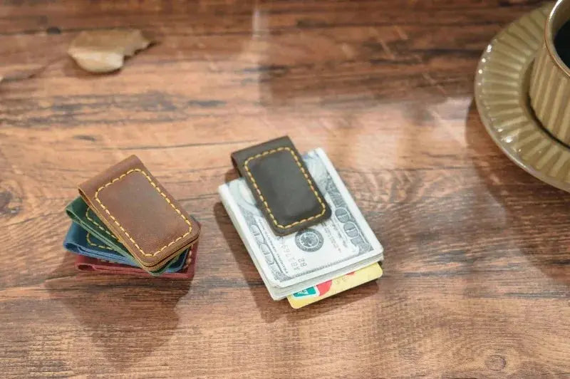 Genuine Leather Magnetic Money Clip Wallet – Slim Front Pocket Cash & Card Holder MoneyGrip