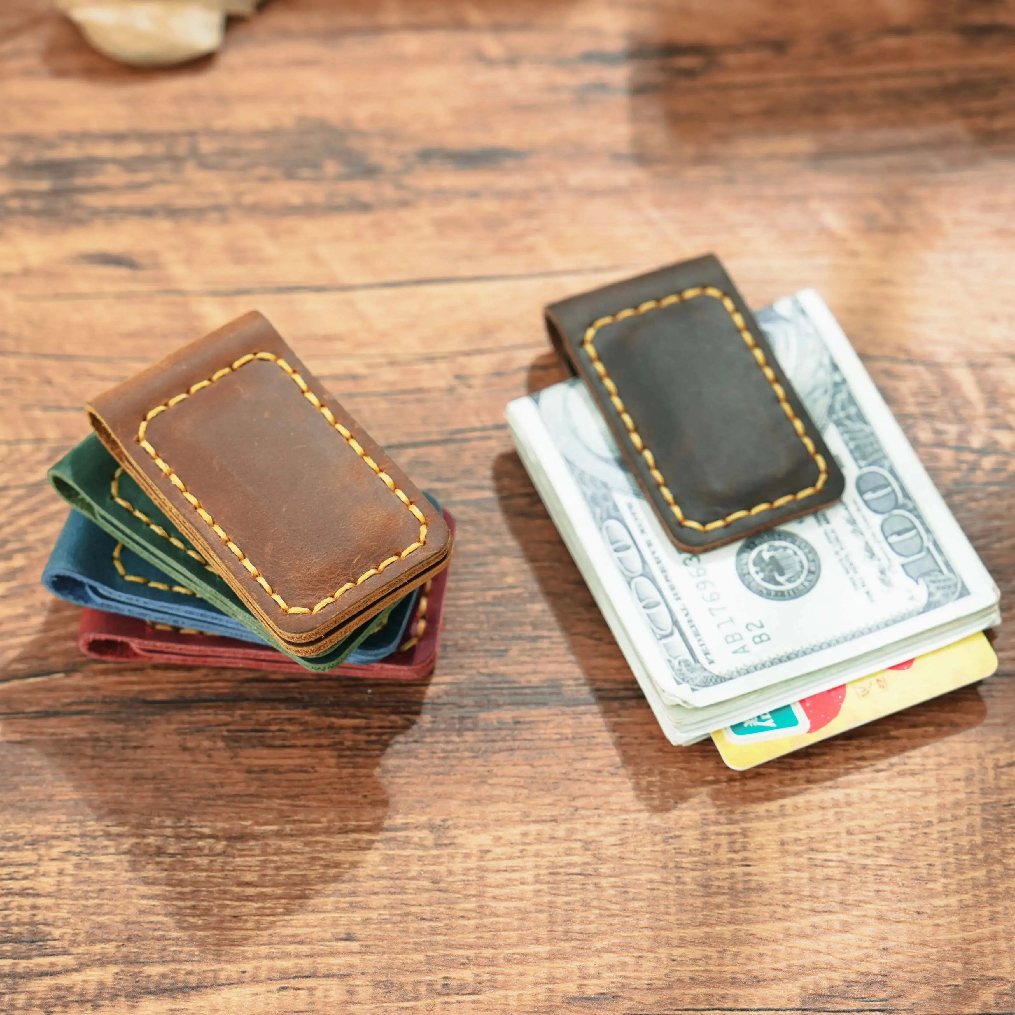 Vintage Leather Magnetic Money Clip (Genuine Cow Leather) MoneyGrip