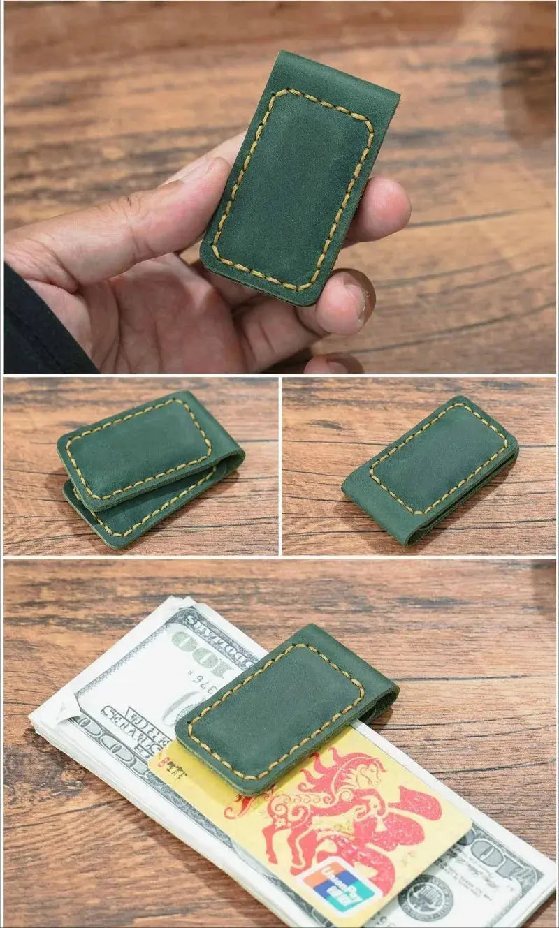 Genuine Leather Magnetic Money Clip Wallet – Slim Front Pocket Cash & Card Holder MoneyGrip