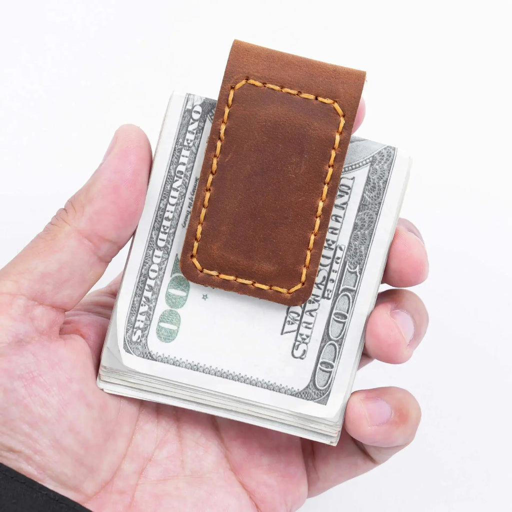Genuine Leather Magnetic Money Clip Wallet – Slim Front Pocket Cash & Card Holder MoneyGrip