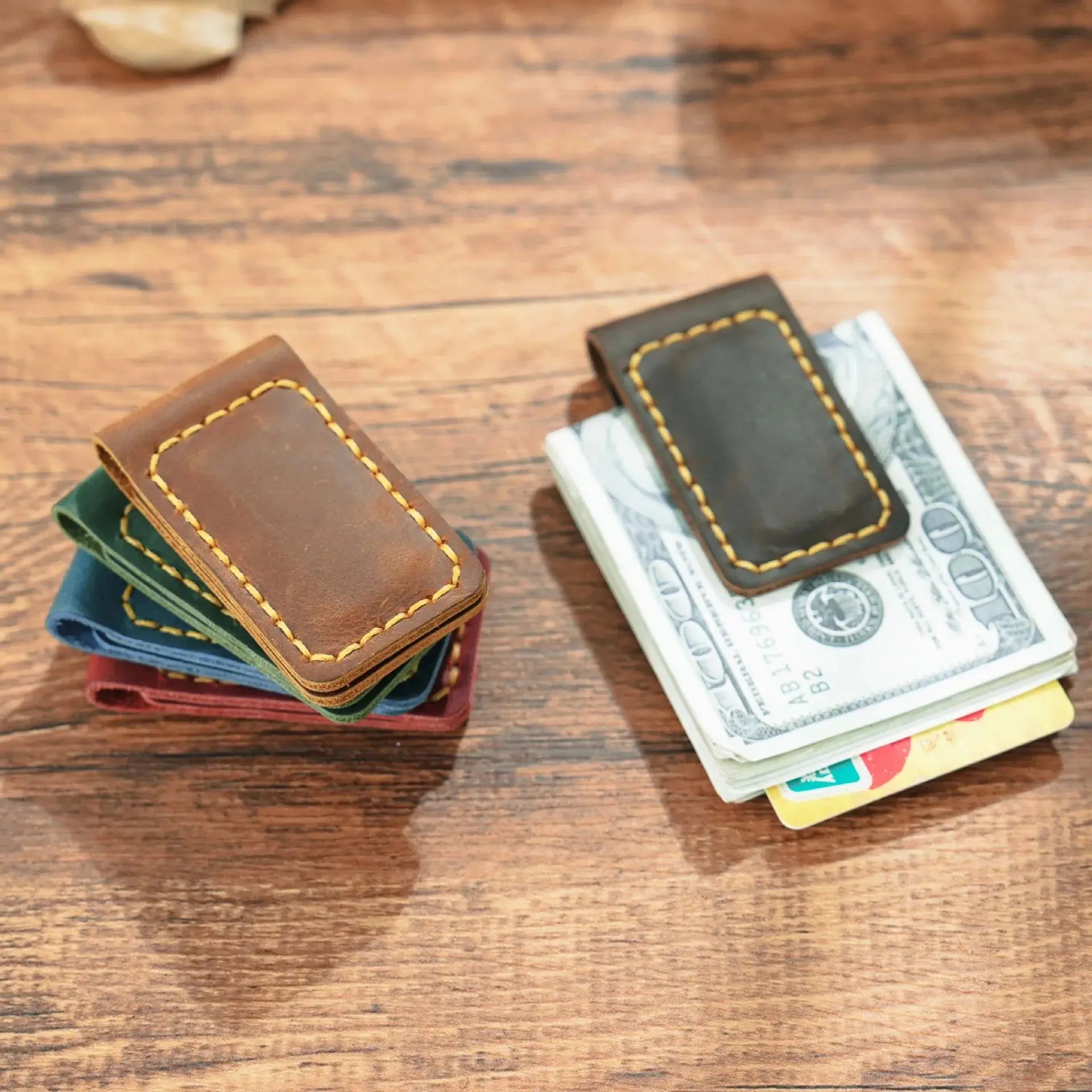 Genuine Leather Magnetic Money Clip Wallet – Slim Front Pocket Cash & Card Holder MoneyGrip